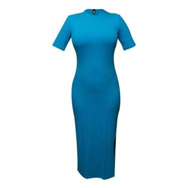 Imagem de Vestido Feminino Longo Canelado Com Fenda Colcci, Azul school, P