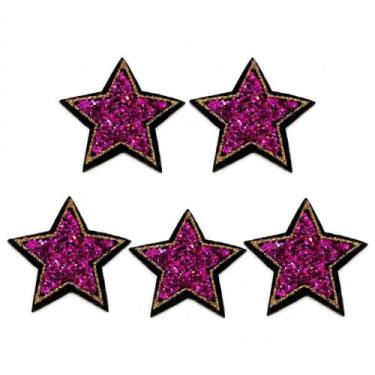 Imagem de Kit 5 Apliques Estrela Termocolante com Brilho 4x4cm Patch para Custom
