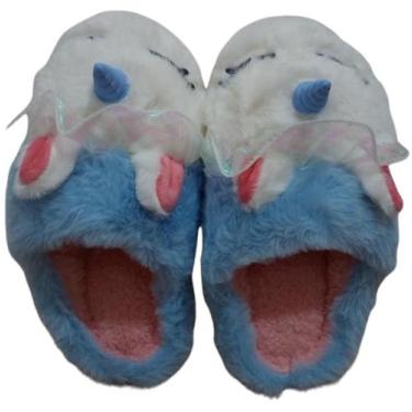 Imagem de Pantufa Unicórnio Véu Baby REF. PTF06140 - NOVA RIO, Azul com branco, 