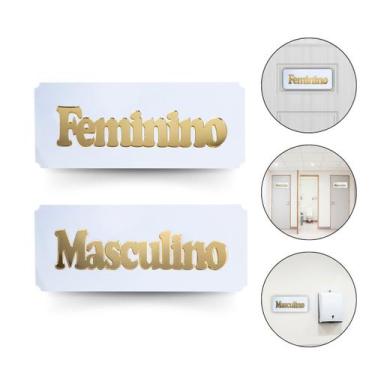 Imagem de Kit 2 Placa Sinalização Masculino Feminino Branco Dourado - Arte Seduç
