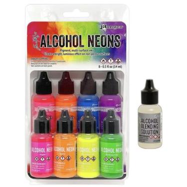 Imagem de Kit de Tinta de Álcool Neon Tim Holtz 8 Unidades com Solução de Mistur