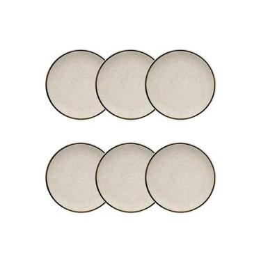Imagem de Conjunto de Pratos de Sobremesa Unni Brisa 6 Peças em Cerâmica para Mesa Posta Bege Oxford