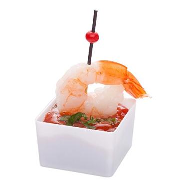 Imagem de Minicopos de sobremesa de 42,5 g, 100 mini copos quadrados para aperitivos – Copos de parfait de plástico branco, serve mousse, pudim, lanches ou amostras, para casamentos ou festas – restaurante