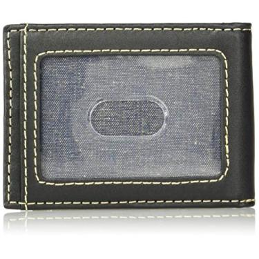 Imagem de Wrangler Carteira masculina de couro dobrável, Bolsos frontais de trama preta, tamanho nico