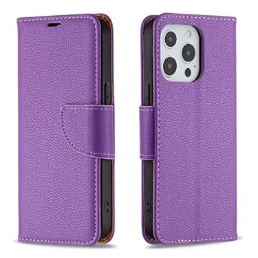 Imagem de GSYH Capa carteira para iPhone 13 Mini/13/13 Pro/13 Pro Max, Capa estilo livro flip para telefone com compartimentos para cartão Kickstand proteção de câmera com alça de pulso TPU Casas, Roxo, 13pro 15,1 cm