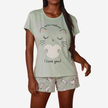 Imagem de Pijama Feminino Camiseta Curto Gato - Danka