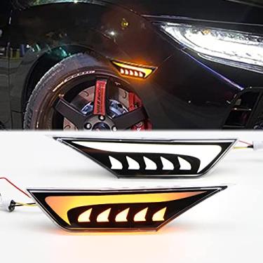 Imagem de Dreamseek Luz de LED lateral para Honda Civic de 10ª geração 2016 2017 2018 2019 2020 2021 2022 Indicador de luz de para-lama com seta dinâmica sequencial tipo chama
