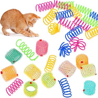 Imagem de 30 peças de brinquedos para gatos, brinquedo de mola, gato, gato, gatinho, animal de estimação, molas espirais para treinamento de gatinho quicando, 2 estilos