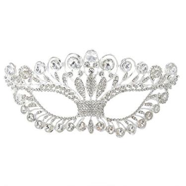 Imagem de OULII Máscara de baile de máscaras diamante luxuoso com strass máscara elegante coroa de festa para mulheres dama prata