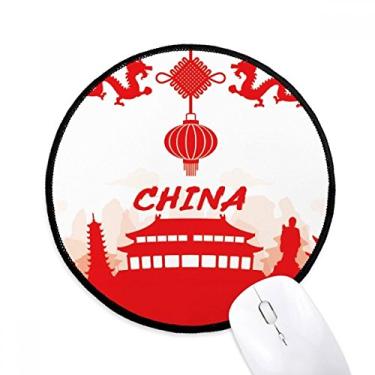 Imagem de DIYthinker Tapete de mouse com contorno vermelho China Landmark desktop escritório tapete redondo para computador