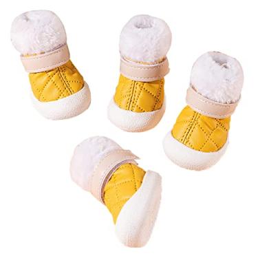 Imagem de Botas de cachorro sapatos impermeáveis sola robusta botas de cachorro respiráveis sapatos de caminhada para cães pequenos médios sapatos de filhote para pavimento quente, pacote com 4, amarelo, tamanho 1