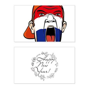 Imagem de Bandeira dos Países Baixos Máscara Facial Maquiagem Cabeça Gritando Ano Novo Cartão de felicitações Mensagem de Abençoamento Presente