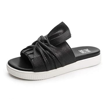 Imagem de Jane and the Shoe JESSICA Bow Slide Sandal Black Leather Mule Flat (9)