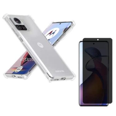 Imagem de Capa Capinha Anti Impacto + Película Privacidade de Cerâmica Matte Curvada 9D Compatível Com Motorola Moto Edge 30 Ultra - (Hard Glass Store)