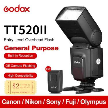 Imagem de Godox tt520 ii flash tt520ii com build-in 433mhz sinal sem fio  flash gatilho para canon nikon