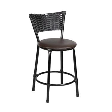 Imagem de Banqueta Baixa Moderna Multiuso Sua Casa Top Cozinha Americana Aço Balcão Area Gourmet Banco Encosto Juncado Estrutura Branca (Junco Preto, Marrom)