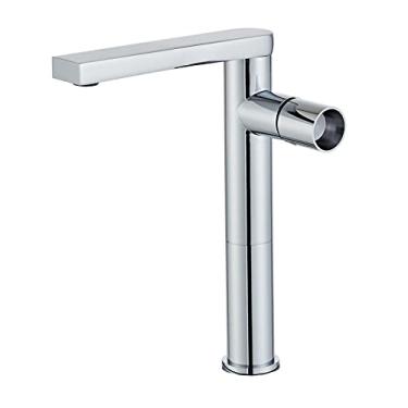 Imagem de Torneira de pia de banheiro preta polida para montagem em deck torneira misturadora de furo único torneira de água quente fria, altura cromada