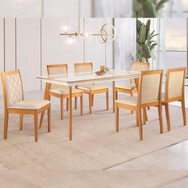 Imagem de Conjunto Sala de Jantar Mesa Madeira 160cm com 6 Cadeiras Berlim Cinamomo/Off White/Bege