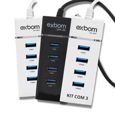 Imagem de Kit 3 Hub Usb 3 0 4 Portas Entradas 9 Pinos Extensor Slim Hi Speed