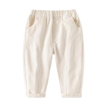 Imagem de Yueary Calças de moletom básicas para bebês meninos com cintura elástica lisa calça jeans casual jogger bolso calça jeans, Bege, 110/3-4 Y