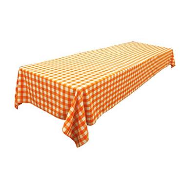Imagem de LA Linen Toalha de mesa retangular xadrez de poliéster, 152 x 365 cm, branca/laranja