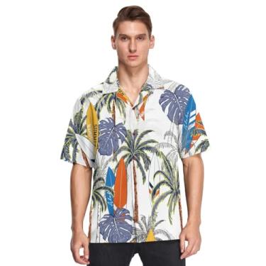 Imagem de GuoChe Camisetas masculinas havaianas de botão de manga curta Sea Summer Palm Tropical Trees Islands Leaves Surfboards Sports Shirts, Pranchas de surf Sea Summer Palm Tropical Islands Leaves, G