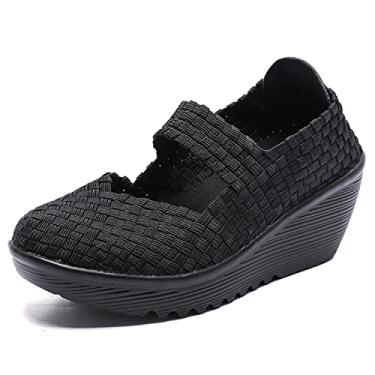 Imagem de Touchmosees Sandálias femininas plataforma plataforma tecidas Mary Jane sapatos confortáveis para caminhada, 889/Preto, 5.5