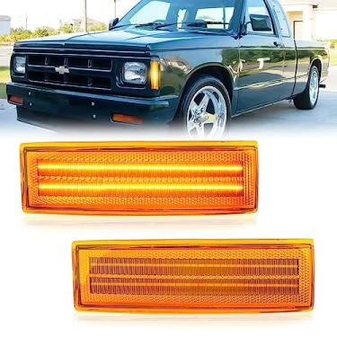 Imagem de D-Lumina Conjunto de luzes marcadoras laterais de LED lente âmbar substituição do lado do motorista e do passageiro para Chevy S10 Blazer GMC S15 Jimmy 1982-1993, lâmpada de marcador lateral do para-lama dianteiro, pacote com 2