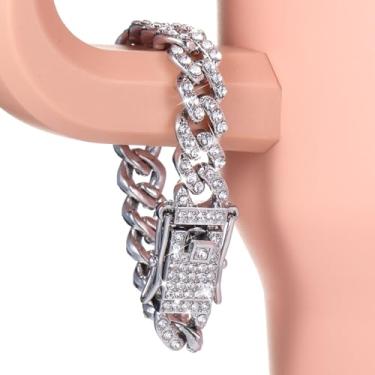 Imagem de Batiyeer Acessórios de pingente de diamante para copo, pingente de alça cubana para copos, alça de copo de água, corrente de strass para presente de Natal, Liga e diamante de cristal, Strass