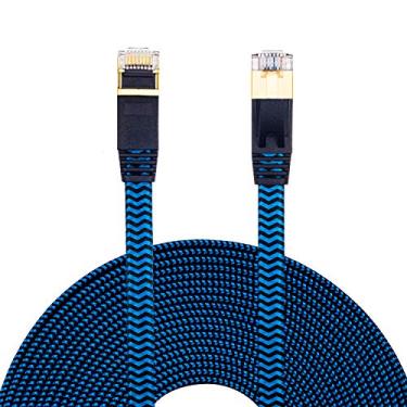 Imagem de Cabo Ethernet Cat 7, cabo Ethernet Hftywy Cat 7 Ethernet de nylon trançado Cat 7 rede de rede plana rede de computador cabo RJ45 cabo de rede Cat7 LAN para PC laptop modem roteador, 65ft