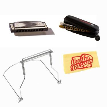 Imagem de Hohner Conjunto de gaita diat nica especial 560 Marine Band 20 com bolsa de gaita, suporte de gaita e pano de polimento - Chave de E