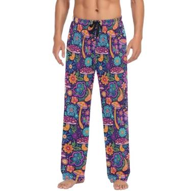 Imagem de CHIFIGNO Calça de pijama masculina com bolsos e cordão, Floral Paisley colorido, M