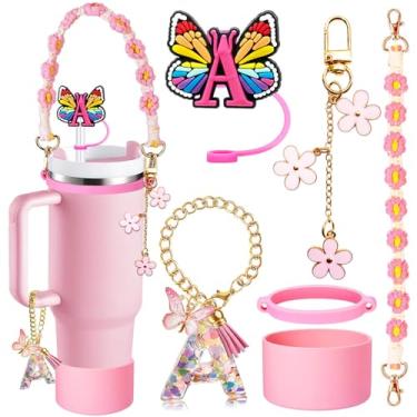 Imagem de Conjunto de acessórios de copo de 6 peças para Stanley 850 g 1,134 g, inclui tampa e bota de capa de canudo de iniciais de silicone, alça de alça de garrafa de água, anel de copo de borracha, pingente