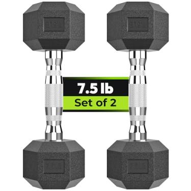 Imagem de Halteres hexagonais revestidos de borracha para treinamento de força, peso das mãos para treino e exercício/par de 3,4 kg