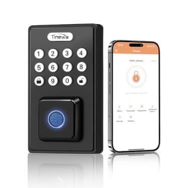 Imagem de Tinewa Fechadura de porta de entrada com impressão digital, fechadura de porta inteligente externa para casa e apartamento, fechadura de teclado de código eletrônico com chaves, travas pretas para porta da frente, trava automática, senha antiespiamento, controle de aplicativo