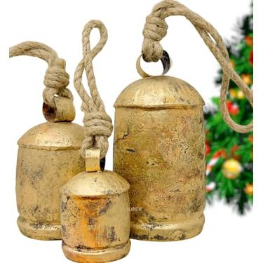 Imagem de Conjunto de 3 sinos de Natal grandes vintage rústico rústico decoração gigante de rena de metal sinos pendurados decorativos para enfeites de guirlanda GG tibetano