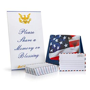 Imagem de American Flag Note Card Box, Set of Note Cards and Memory Table Sign- Share a Memory Card for Celebration of Life, Unique Funeral Gift Memorial Decorations, Military Retirement, USA Veterans