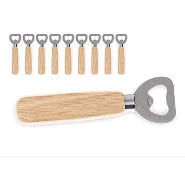 Imagem de Abridor de garrafa de cerveja de aço inoxidável com cabo de madeira, abridor de tampa de garrafa de bebida de madeira de borracha lisa, bar de festa familiar, presente gravado com logotipo DIY