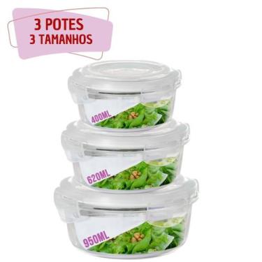 Imagem de Jogo 3 Tamanhos Pote Vidro Hermético Marmita Kit Redondo - Quality Hou