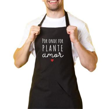 Imagem de Avental Cozinha Preto Oxford Bolso Por Onde For Plante Amor - Cine Cou