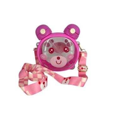 Imagem de Garrafa Copo Garrafinha Água Infantil Ursinho 750ml Com Canudo e Cordã