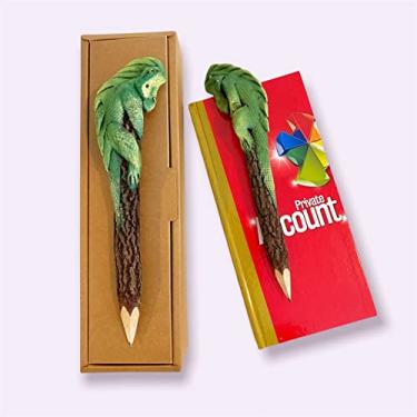 Imagem de ablossom, Conjunto de 2 lápis de madeira, escultura de serragem de iguana, cor verde, camaleão, rei, animal fofo, artigos de papelaria, materiais de escola, escritório, decoração, lápis exclusivo