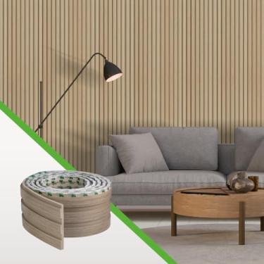 Imagem de Painel Ripado Laminado de EVA Autocolante Amadeirado Decoração Linha Madeto Fácil Instalação | Meu Rodapé (Carvalho, Rolo de 2,5 Metros)