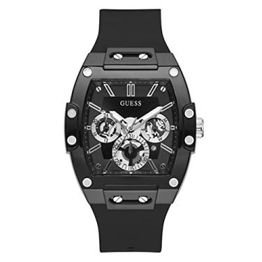 Imagem de GUESS Relógio masculino Trend multifuncional de 43 mm – mostrador preto com capa de policarbonato preto fosco e pulseira de silicone, Preto/prateado, Relógio de quartzo