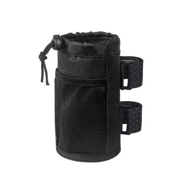 Imagem de Ohleats Suporte de copo para bicicleta, suporte de bebida de ciclismo Oxford com bolso de malha e trava de cabo, organizador universal de garrafa de água para guidão de cadeira de rodas scooter,