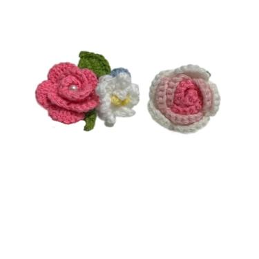 Imagem de Wtanrion Vintage fio trançado crochê rosa flor broche clipe feminino vestido decoração