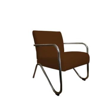 Imagem de Poltrona Decorativa Bela Couro Marrom Braço Cromado Mz Decor - Mazzero