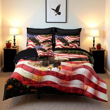 Imagem de MOVE OVER Jogo de cama solteiro com bandeira americana, águia, 6 peças, estilo retrô, vida selvagem, para adolescentes e adultos, microfibra macia, pássaro, águia, decoração de quarto