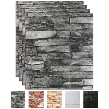 Imagem de CvoMep Pacote com 20 painéis de parede 3D que descascam e colem, papel de parede 3D de espuma à prova d'água, papel de parede autoadesivo para quarto, banheiro, cozinha (35 x 38 cm)