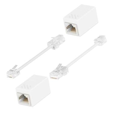 Imagem de Awishwell Adaptador de tomada de telefone para Ethernet, pacote com 2 adaptadores RJ45 para RJ11, conector RJ45 fêmea para macho RJ11 para telefones fixos, branco